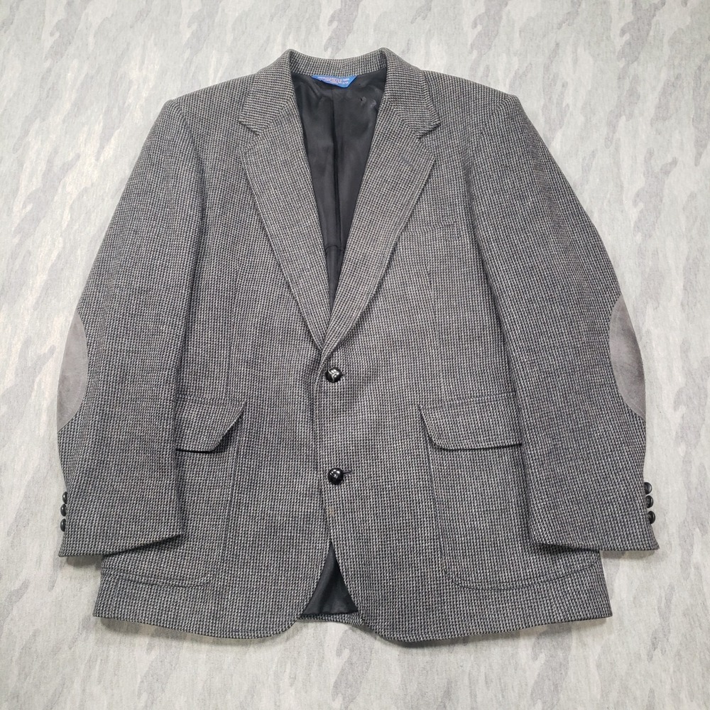 Pendleton Blazer Mens 42 Gray Elbow Patches 100% Virgin Wool 2 Button